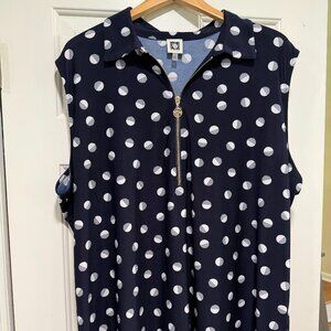 Anne Klein Sleeveless Tunic Top Size 3x Navy/White Goldtone logo pull